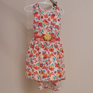 Little Lass Floral Dress with Orange and Yellow Details